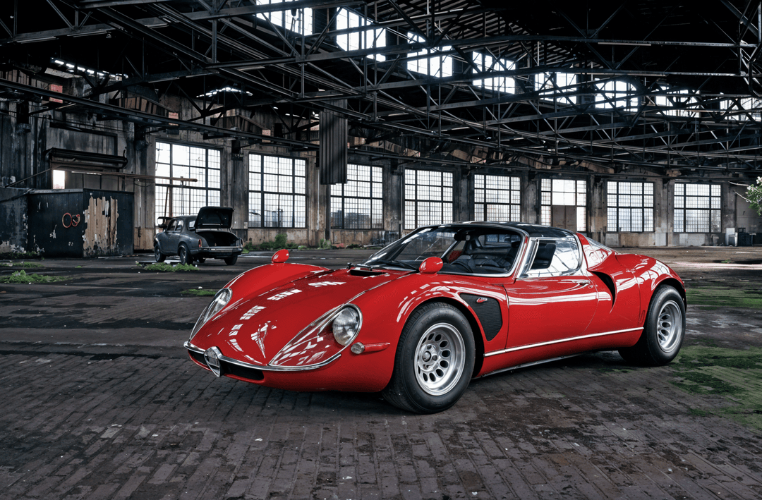 Red Alfa Romeo Tipo 33 Stradale, a rare and iconic 1960s Italian sports car