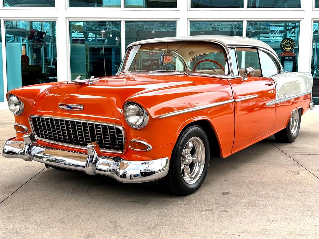 1955 Chevrolet Bel Air Sport Coupe in orange and white