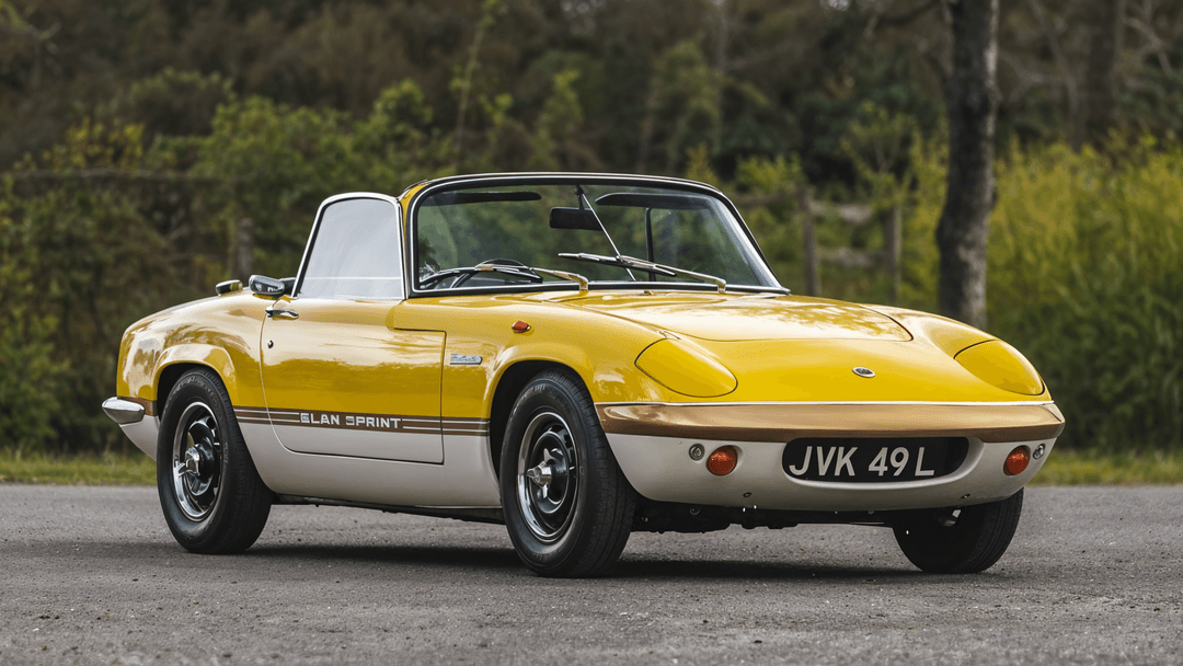 Lotus Elan in yellow, a lightweight British sports car from the 1960s