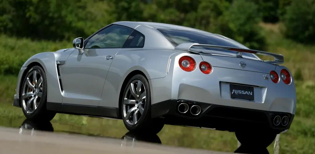 Nissan GT-R R35 in silver, showcasing its aggressive stance and iconic design